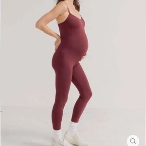 Hatch Burgundy Ribbed Maternity Jumpsuit